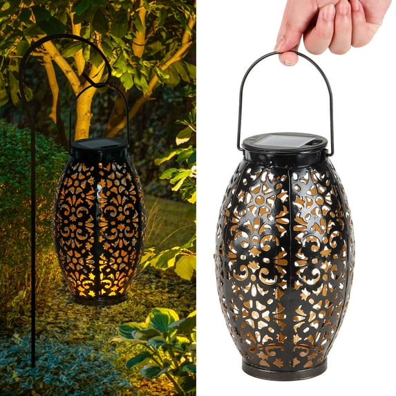 Spencer Solar Lanterns Outdoor Hanging Solar Lights Waterproof LED Lights with Shepherd Hook Decorative Landscape Stake Lights for Patio Garden Yard Pathway