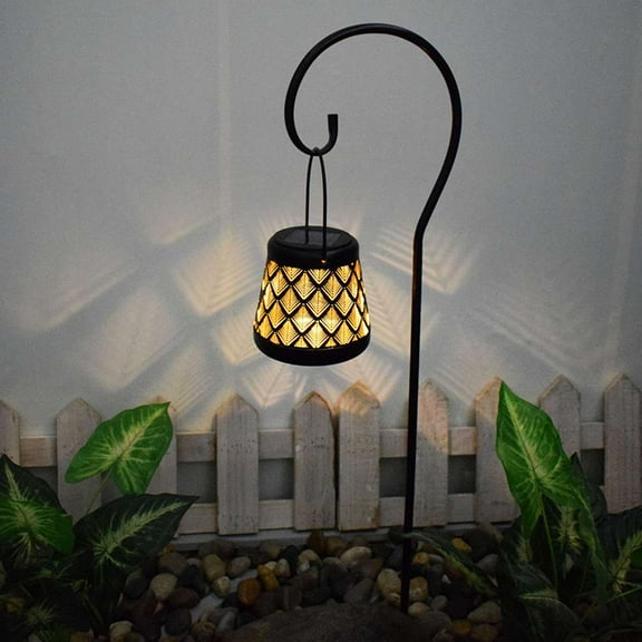 Spencer Solar Lights Outdoor Garden Decor Retro Metal Hanging Solar Lantern with Shepherd Hook Decorative Landscape Stake Light for Patio Garden Lawn Pathway