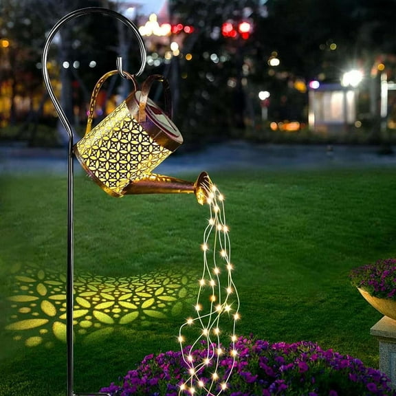 Spencer Solar Watering Can Lights Garden Outdoor Decorative Lights Solar Waterfall Lights Waterproof Retro Hanging Lantern for Yard Lawn Walkway Decor(with Shepherd Hook)