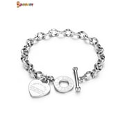 Spencer Stainless Steel Love Heart Charm Bracelet Link Chain Bangle Gift for Women Girl (Silver)