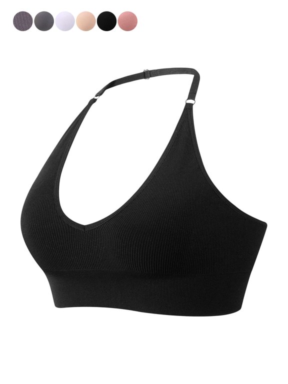 Strappy Bra Sports Bras for Women, Halter Neck Backless Padded Impact Strappy Bra Workout Gym Yoga with Removable Cups, Black