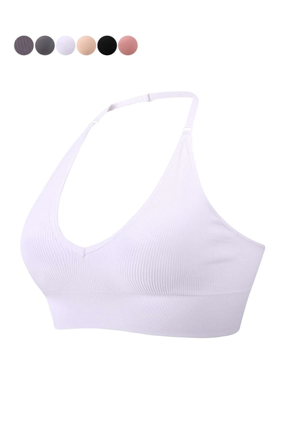 Strappy Bra Sports Bras for Women, Halter Neck Backless Padded Impact Strappy Bra Workout Gym Yoga with Removable Cups, White