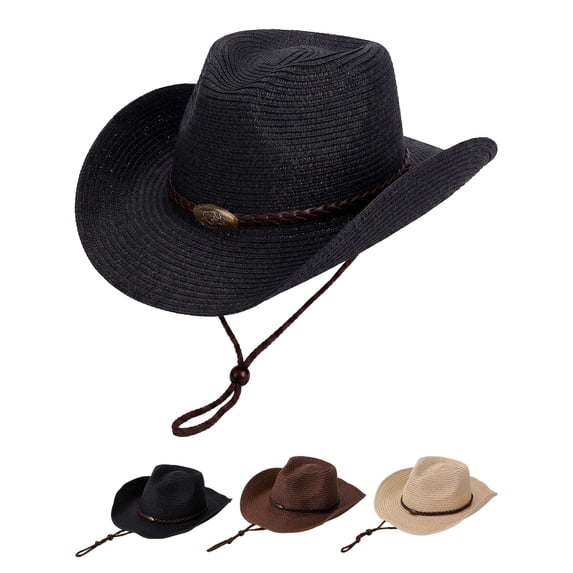 Spencer Straw Cowboy & Cowgirl Hat for Men and Women Classic Western Cowboy Hat Adjustable Chin Strap Sun Hat