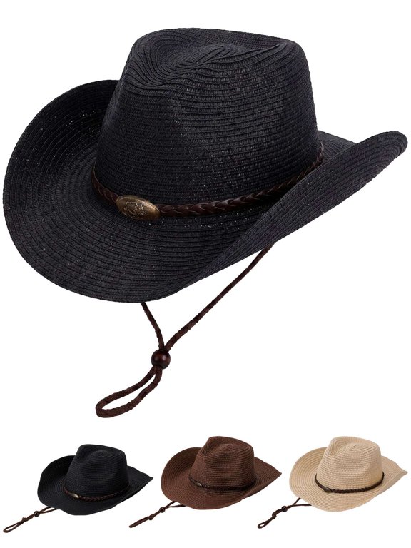 Straw Cowboy & Cowgirl Hat for Men and Women Classic Western Cowboy Hat Adjustable Chin Strap Sun Hat