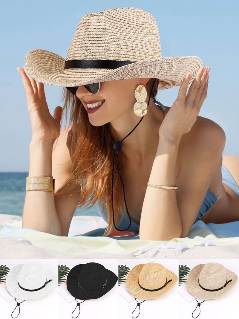 Women Beige & Coffee Cowgirl Western Straw Wide with Shapeable Brim Cowboy Hat Wide Brim Straw Cowboy Hat for Men Women Western Cowgirl Sun  main image 3