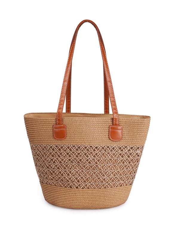 Straw Tote Bag for Women, Ladies Bag Casual Hobo Handbags Large Capacity Womens Straw Shoulder Bag
