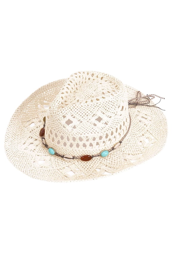 Straw Wide Brim Cowboy Hat for Adult Men Women Cowgirl Hat with Adjustable Decorative Bands Summer Beach Hat for Vacation Outdoor Activities