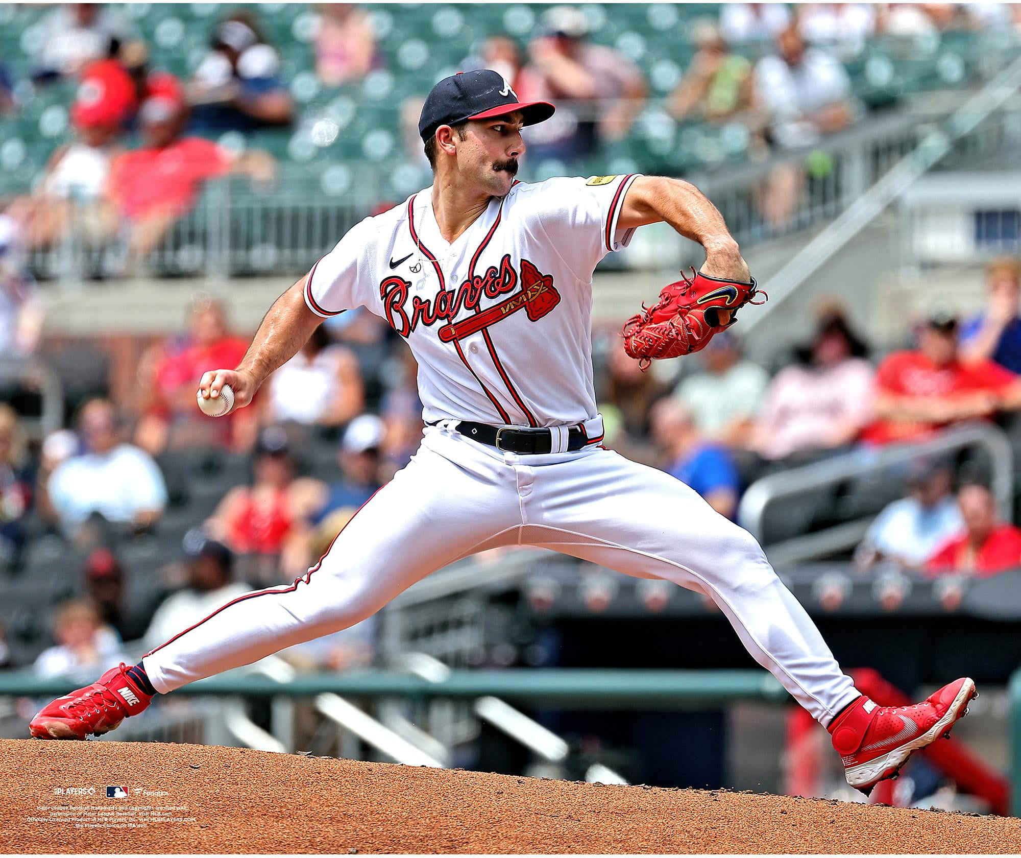 Spencer Strider Atlanta Braves Unsigned White Jersey Pitching Horziontal Photograph