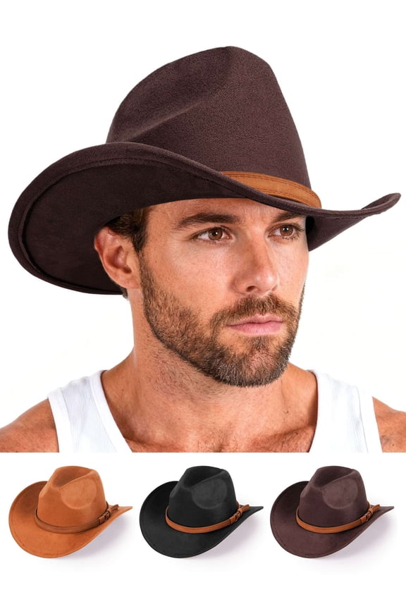 Suede Cowboy Hat for Men Women Adult with Hat Band Cowgirl Hat Western Cattleman Cow Boy Hat (Khaki)