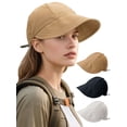thumbnail image 1 of Spencer Sun Hats for Women Wide Brim Beach Hat Ponytail Summer UV Foldable Vacation Essentials Outdoor Sports Cap, Beige, 1 of 10