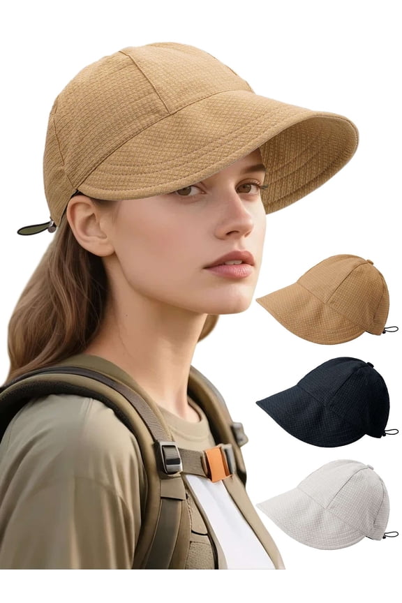 Sun Hats for Women Wide Brim Beach Hat Ponytail Summer UV Foldable Vacation Essentials Outdoor Sports Cap, Khaki
