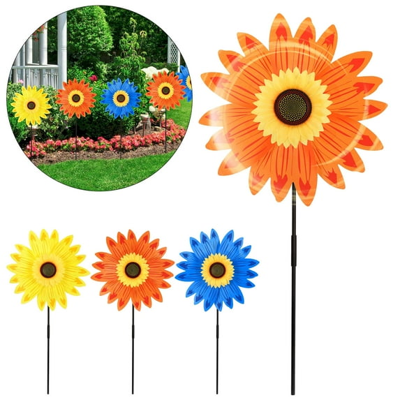 Spencer Sunflower Wind Spinner Windmill Sculpture Outdoor Garden Pinwheels Decor for Home Outside Yard Lawn Art Decoration, Orange
