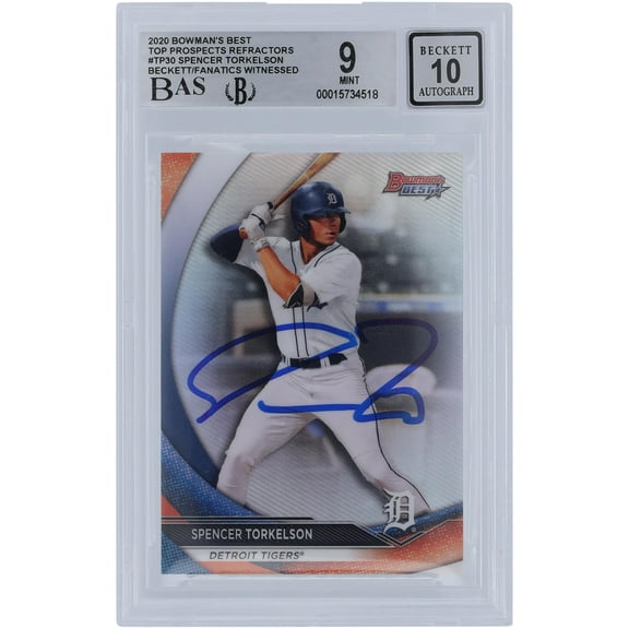 Spencer Torkelson Detroit Tigers Autographed 2020 Bowman's Best Top Prospects Refractor #TP30 Beckett Fanatics Witnessed Authenticated 9/10 Rookie Card - Fanatics Authentic Certified