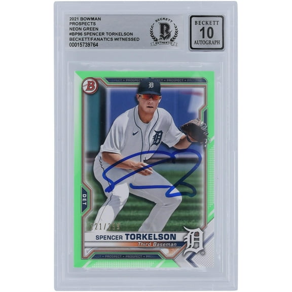 Spencer Torkelson Detroit Tigers Autographed 2021 Bowman Neon Green #BP96 #/399 Beckett Fanatics Witnessed Authenticated 10 Rookie Card - Fanatics Authentic Certified