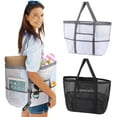 thumbnail image 1 of Spencer Tote Bag for Women, Beach Bag, Mesh Beach Bag Oversized Beach Tote with Multipockets, 15.7x7.9x14.2 Inch, Black, 1 of 8