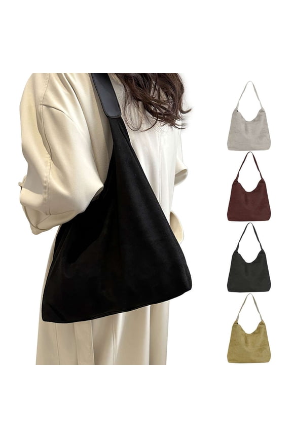 Tote Shoulder Bag for Women Suede Slouchy Bag Hobo Handbag Office Tote Purse for Travel Work School, Coffee