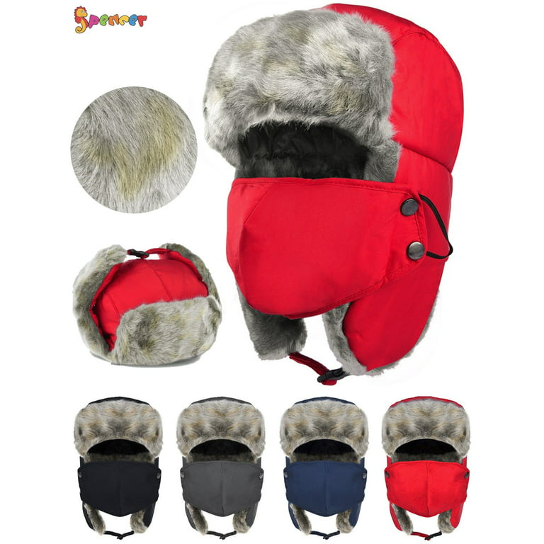 Spencer Trooper Trapper Hat Winter Windproof Ski Hat with Ear Flaps and  Mask Warm Hunting Hats for Men Women Black
