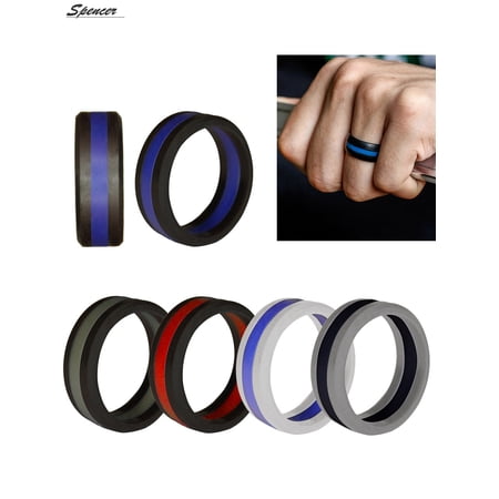 Spencer Two Tone 5 Color, Wedding Rings, Silicone, 0.77", 5 Pack
