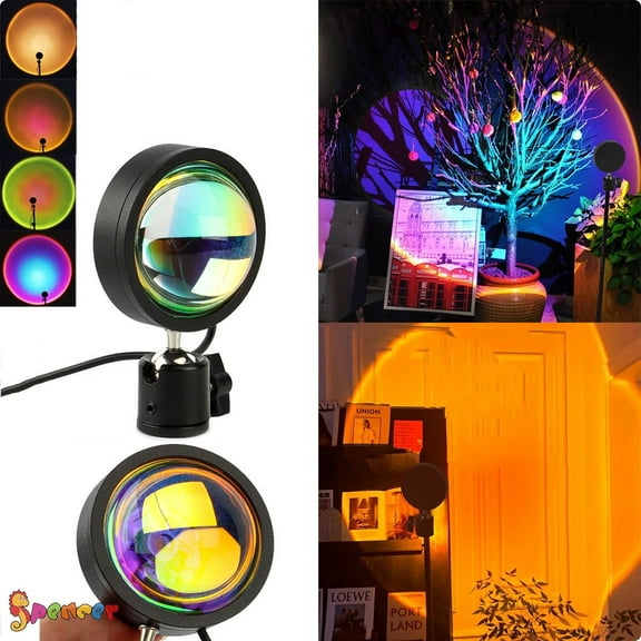 Spencer USB LED Floor Lamp Rainbow Sunset Projection Light, 360 Degree Rotation Decoration Ambient Light for Living Room, Bedroom, Bar, Party, Photography Props Background "Sunlight"