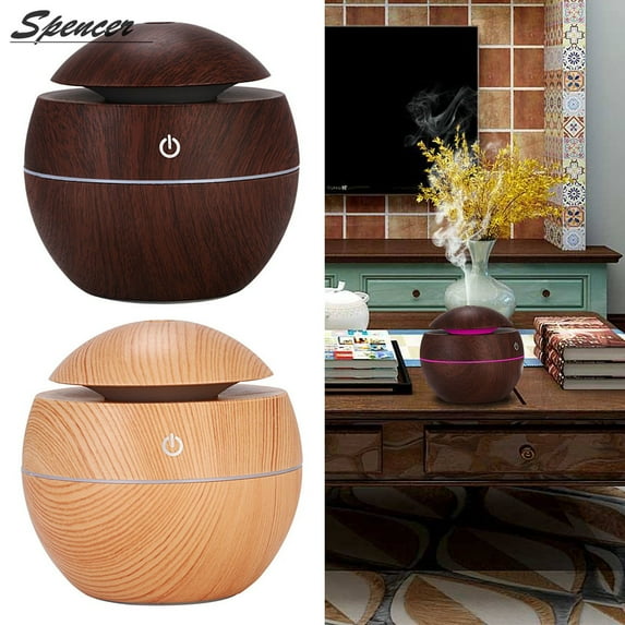 Spencer USB Ultrasonic Humidifier Wood Grain Aroma Essential Oil Diffuser Quiet Mist Air Humidifier for Home Yoga Spa "Light wood"