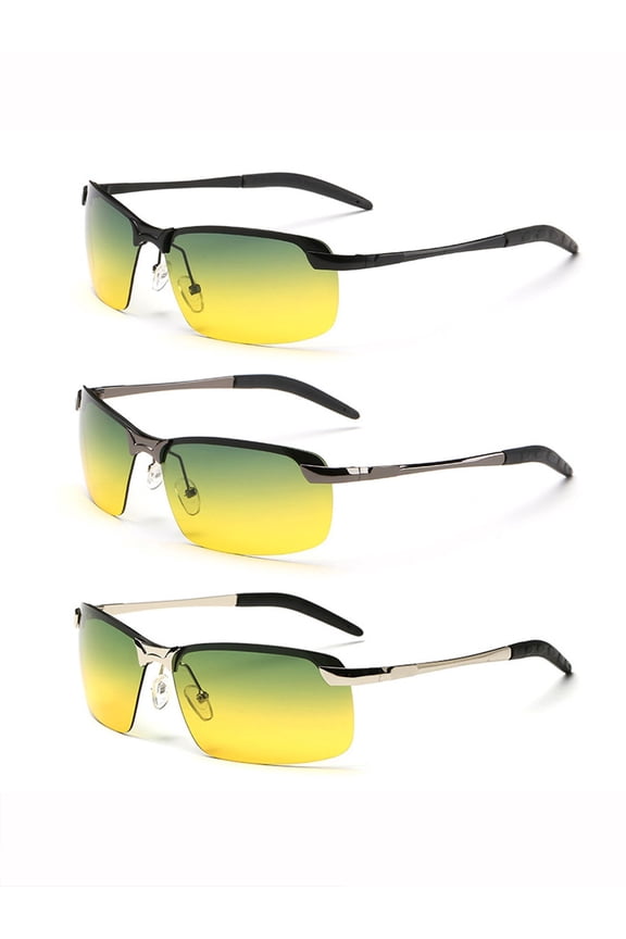 UV400 HD Mens Polarized Driving Glasses Day & Night Vision Cycling Sunglasses (Black frame)