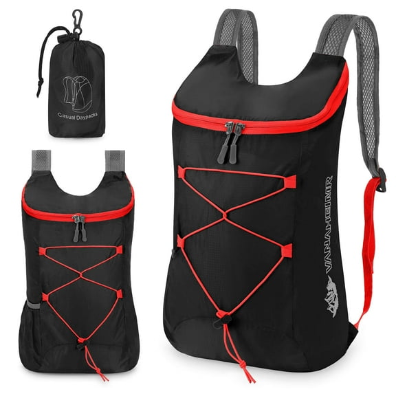 Spencer Ultra Lightweight Foldable Backpack Men Women Shoulder Bag Waterproof Packable Backpack Travel Camping Hiking Daypack, Black