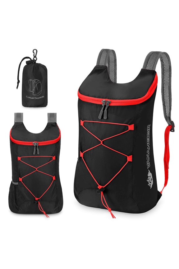 Ultra Lightweight Foldable Backpack Men Women Shoulder Bag Waterproof Packable Backpack Travel Camping Hiking Daypack, Black