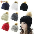 thumbnail image 1 of Spencer Unisex Braided Pom Pom Knit Beanie Hat Knit Ski Ball Cap Crochet Winter Warm Hat, 1 of 5