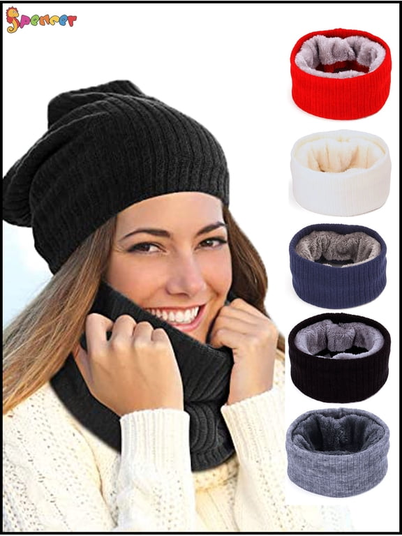 Unisex Knitted Scarf Thick Winter Fleece Lined Circle Scarf Thermal Double-Layer Neck Warmer for Outdoor Sports "White"