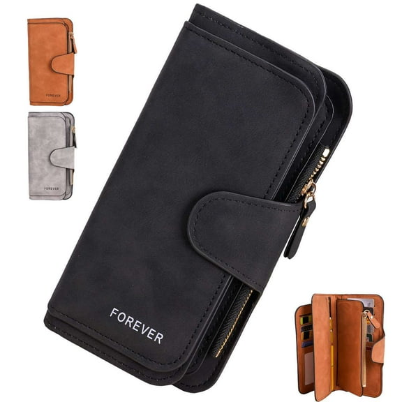 Spencer Wallet for Women Lady Clutch Leather Zip Purse Large Capacity Credit Card Holder with ID Window, Brown