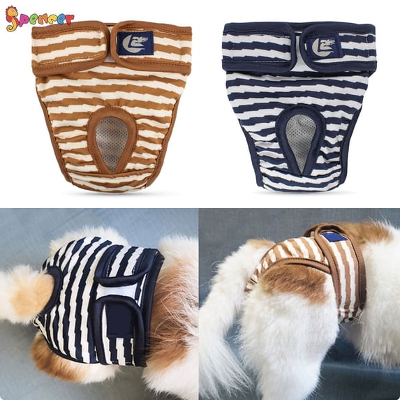 Spencer Washable Adjustable Dog Diapers Female, Reusable Doggie Diaper Wraps High-Absorbent Pet Physiological Pant for Small Medium Female Dogs "S,Brown"