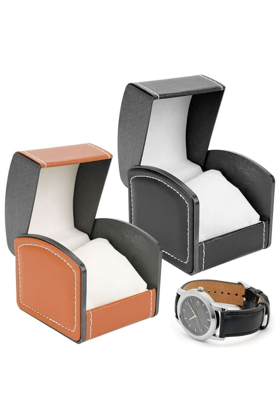 Watch Box Travel Watch Case Watch Storage Display Box Single PU Leather Wrist Watch Bangle Gift Box with Pillow, Black
