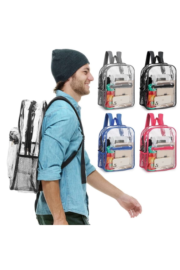 Waterproof Clear Backpack Heavy Duty PVC Transparent Backpack Stadium Approved Shoulder Bag for Work, Stadium, Travel, Security, Festival (Black)