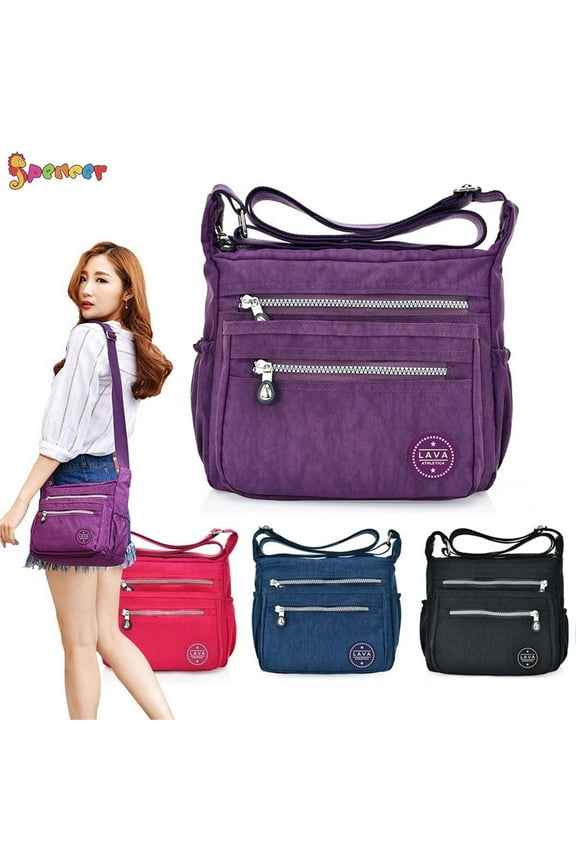 Waterproof Nylon Crossbody Handbag Large Capacity Messenger Satchel Shoulder Bag for Women (Black)