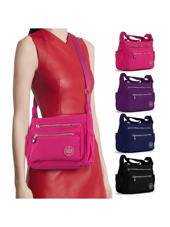 Waterproof Nylon Crossbody Handbag Large Capacity Messenger Satchel Shoulder Bag for Women Ladies (Rose red)