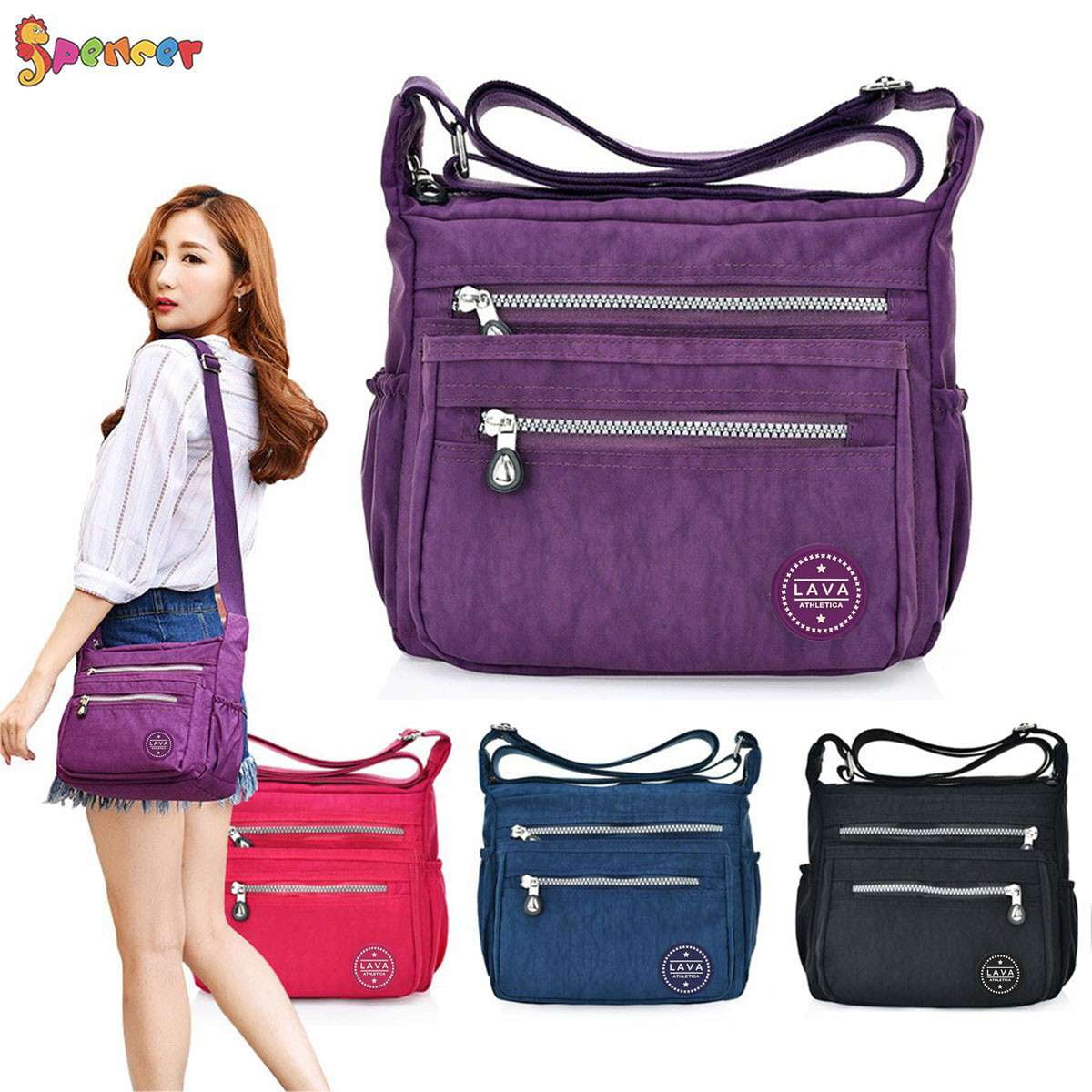 Spencer Waterproof Nylon Crossbody Purse, Large Capacity