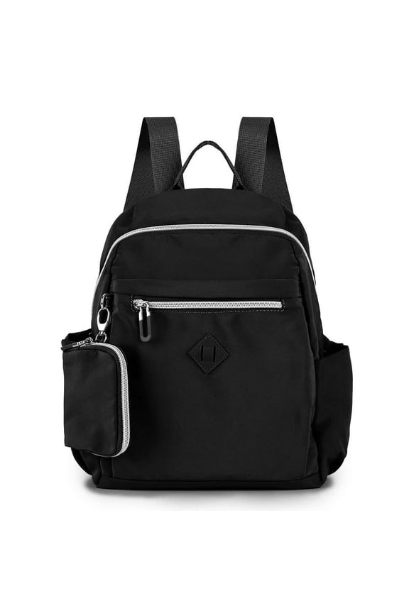 Waterproof Nylon Travel Backpack for Women Casual Shoulder Bag Lightweight Small Daypack Purse for Adult Hiking Camping Cycling, Black