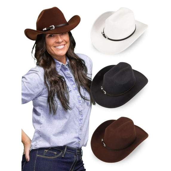 Spencer Western Cowboy Hat for Men Women Wide Brim Fedora Hat with Buckle Belt Fashion Vintage Jazz Cap, Black