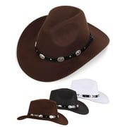 Spencer Western Cowboy Hat for Men Women Wide Brim Fedora Hat with Buckle Belt Fashion Vintage Jazz Cap, Black