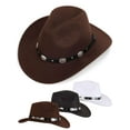 thumbnail image 1 of Spencer Western Cowboy Hat for Men Women Wide Brim Fedora Hat with Buckle Belt Fashion Vintage Jazz Cap, White, 1 of 11