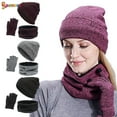 thumbnail image 1 of Spencer Winter 3PCS Beanie Hat Gloves Scarf for Men and Women, Knit Fleece Lined Warm Touchscreen Gloves Beanie Infitiny Scarf Set (Black), 1 of 10