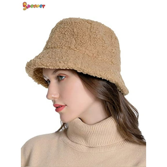 Spencer Winter Bucket Hat for Women Men Warm Cloche Hats Vintage Faux Fur Fisherman Cap "Khaki"