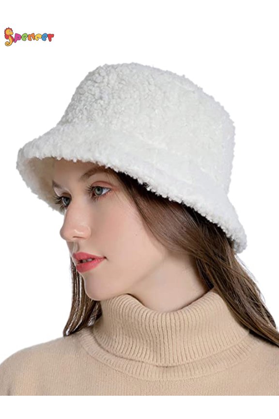 Winter Bucket Hat for Women Men Warm Cloche Hats Vintage Faux Fur Fisherman Cap "White"