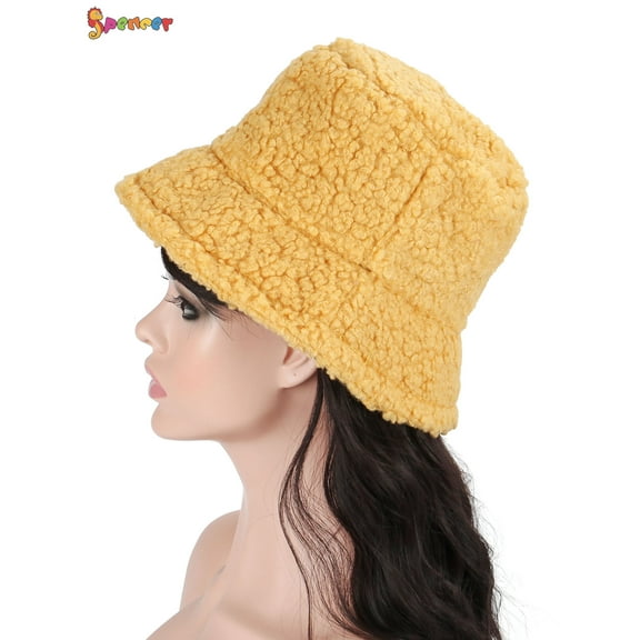 Spencer Winter Bucket Hat for Women Men Warm Cloche Hats Vintage Faux Fur Fisherman Cap "Yellow"