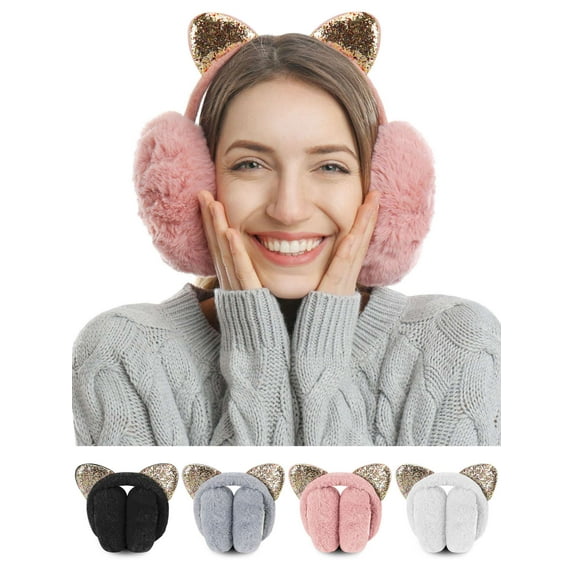 Spencer Winter Earmuffs for Women Fluffy Cute Ear Muffs for Kids Plush Ear Warmer Foldable Ear Cover for Outdoor Skiing Riding Daily Wear, Gray