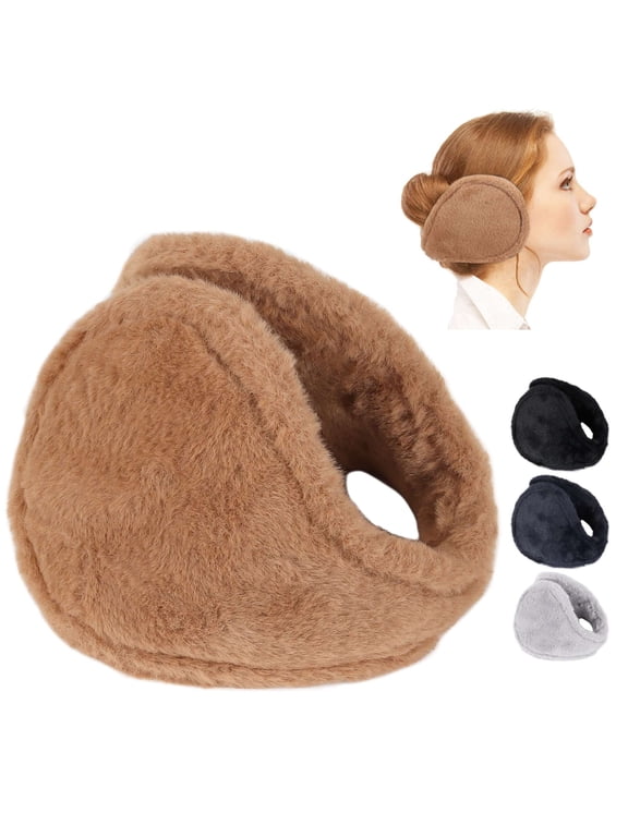 Winter Earmuffs for Women Men, Foldable Warm Fleece Ear Muffs Unisex Foldable Ear Warmers, Khaki