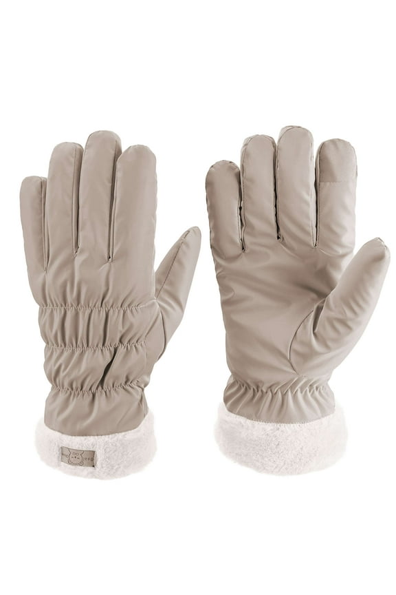 Winter Gloves for Women, Touchscreen Waterproof Windproof Gloves Cold Weather Warm Thermal Gloves with Faux Fur Cuff, Beige