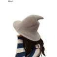 thumbnail image 1 of Spencer Winter Halloween Steeple Wool Big Brimmed Pointed Witch Hats Knitted Wizard's Bucket Caps for Women 56-58cm "Khaki", 1 of 7