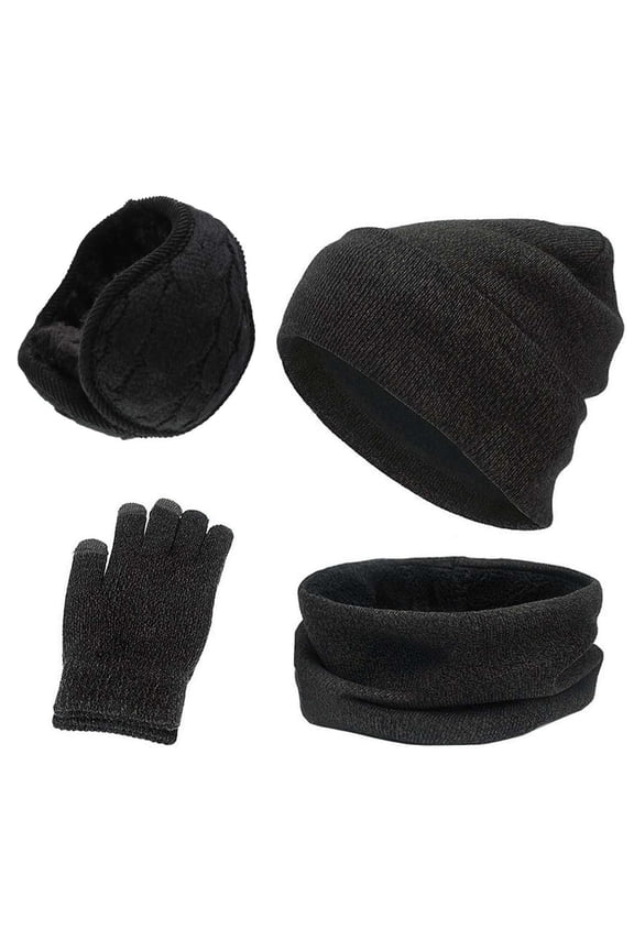 Winter Hat Scarf Gloves and Ear Warmer 4-Piece Set, Warm Beanie Hat Touch Screen Gloves Set Winter Gifts Neck Warmer Ear Muffs for Men Women