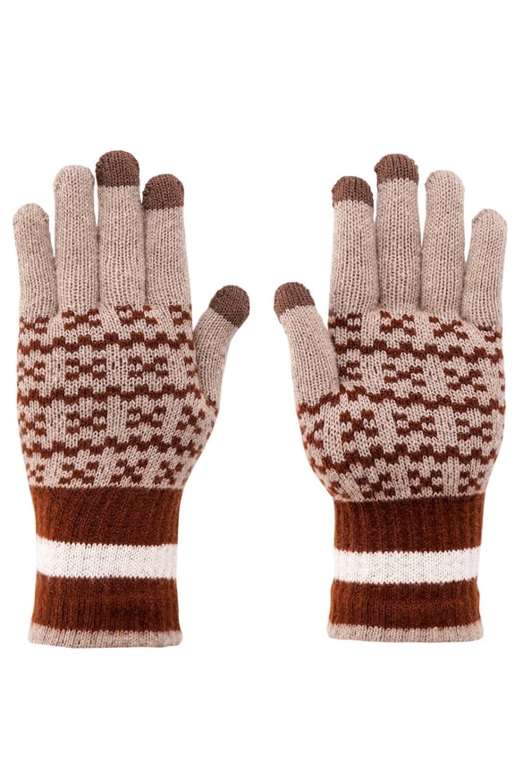 Winter Thermal Gloves for Men & Women Touch Screen Glove Knit Patterned Fleece Lining Gloves for Outdoor Driving Cycling, Khaki